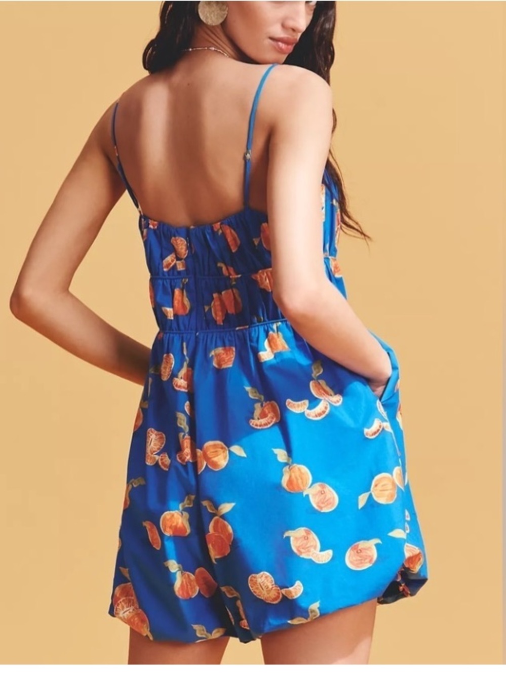 Farm Rio x Anthropologie Orange Printed Smocked Sleeveless Romper